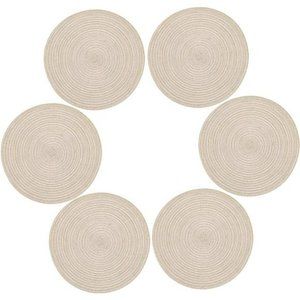 14 " Round Placemats Heat-Resistant Stain Resistant Anti-Skid (Beige, Set of 6)